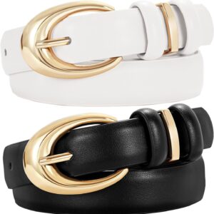 Women's Leather Belt 2 Pack Skinny Faux Leather Gold Buckle - Image 10