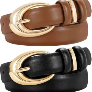 Women's Leather Belt 2 Pack Skinny Faux Leather Gold Buckle - Image 11