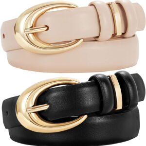 Women's Leather Belt 2 Pack Skinny Faux Leather Gold Buckle - Image 12
