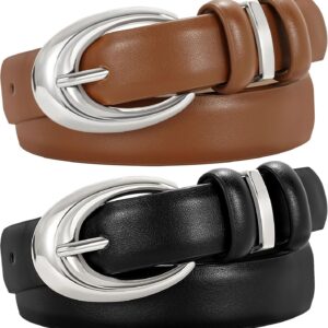 Women's Leather Belt 2 Pack Skinny Faux Leather Gold Buckle - Image 13