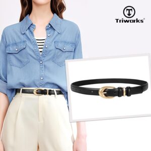 Women's Leather Belt 2 Pack Skinny Faux Leather Gold Buckle - Image 2