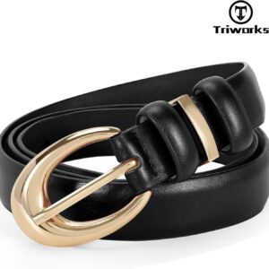 Women's Leather Belt 2 Pack Skinny Faux Leather Gold Buckle - Image 3