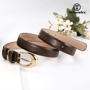 Women's Leather Belt 2 Pack Skinny Faux Leather Gold Buckle - Image 4
