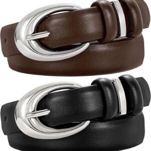 Women's Leather Belt 2 Pack Skinny Faux Leather Gold Buckle - Image 7