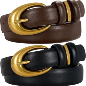 Women's Leather Belt 2 Pack Skinny Faux Leather Gold Buckle - Image 8