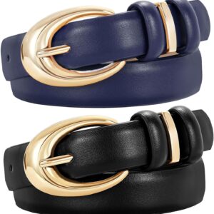 Women's Leather Belt 2 Pack Skinny Faux Leather Gold Buckle - Image 9
